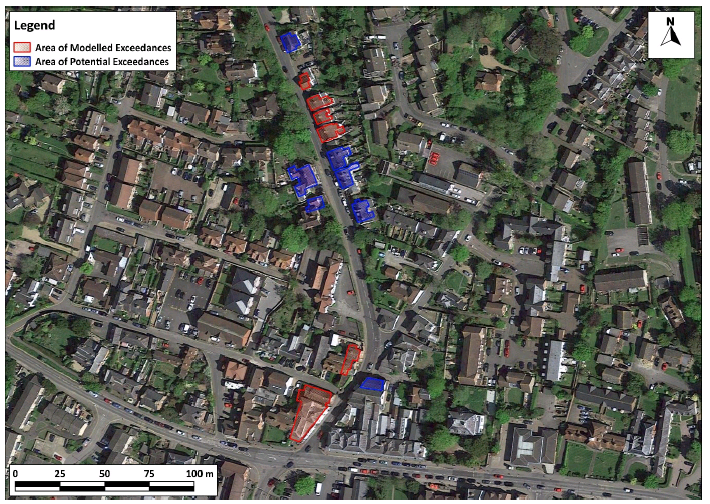 Properties located along Cranbrook Road with modelled and potential exceedances