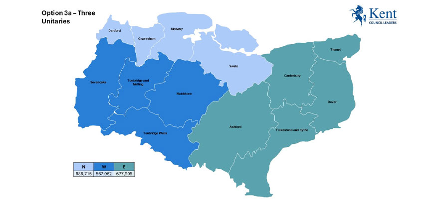 Map showing option 3a - Three Unitaries